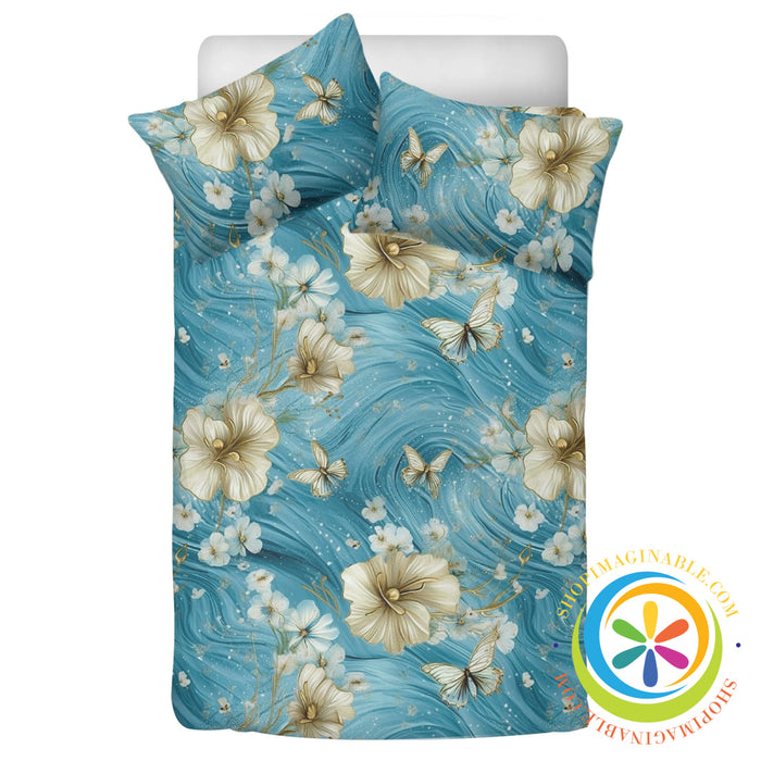 Butterfly Floral Love Heart Bedding Set