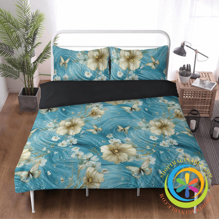 Butterfly Floral Love Heart Bedding Set