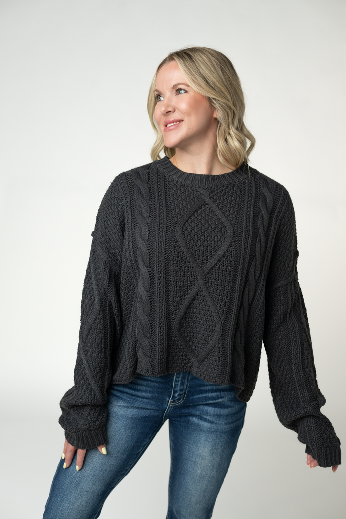 Cable Knit Sweater - Charcoal