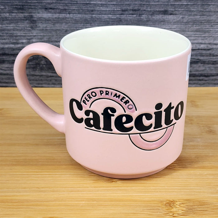 Cafecito Mug Fiesta Spanish Coffee Cup Blue Sky Ceramic Embossed Pink White 18oz
