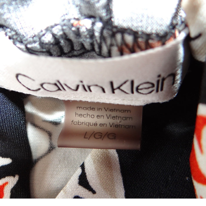 Calvin Klein Womens Black Red Floral Sleeveless V Neck Blouse Size Large1