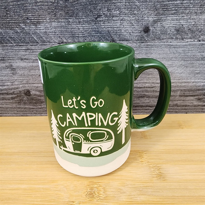 Camper Camping Coffee Mug 18oz (532ml) Ceramic Embossed Green Tea Cup Blue Sky