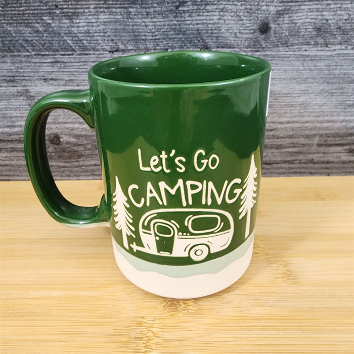 Camper Camping Coffee Mug 18oz (532ml) Ceramic Embossed Green Tea Cup Blue Sky