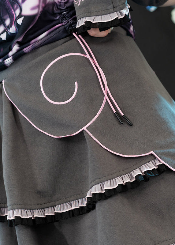 ACDC Rag Capsule Bunny Heart Hack Grey/Pink Skirt in grey with elastic waistband on rave festival skirt — waistband detail