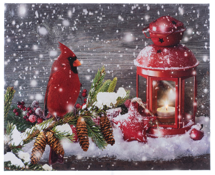 Cardinal with Lantern Lit LED Picture