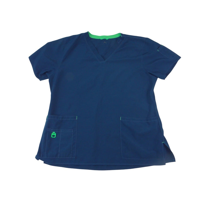 Carhartt Womens V Neck Scrub Top Navy Blue Lime Green Trim XL 35570