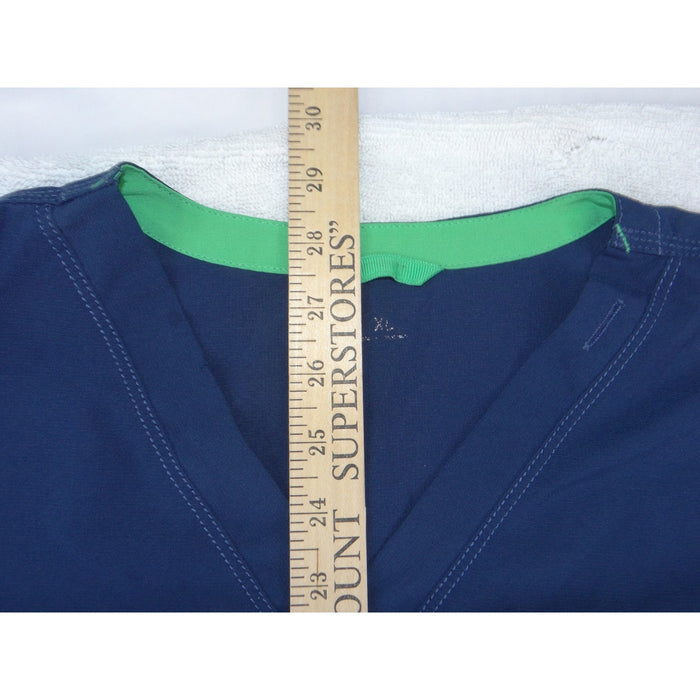 Carhartt Womens V Neck Scrub Top Navy Blue Lime Green Trim XL 35572