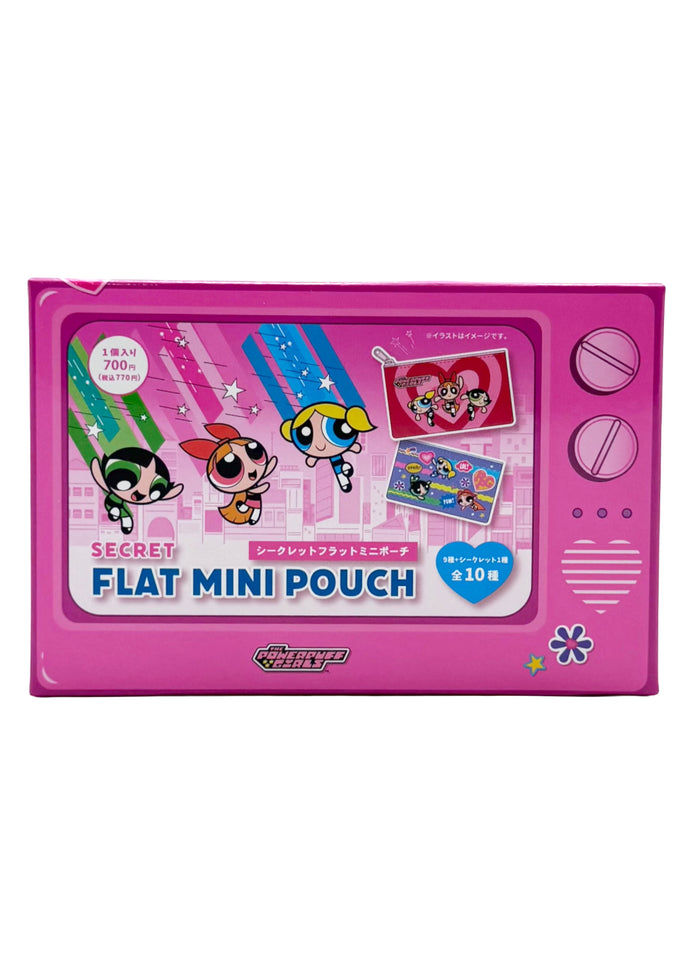 Cartoon Network Powerpuff Girls Mini Pouch Blind Box in pink with surprise Blossom Bubbles Buttercup character on vegan leather kawaii rave cute wallet pouch — front view