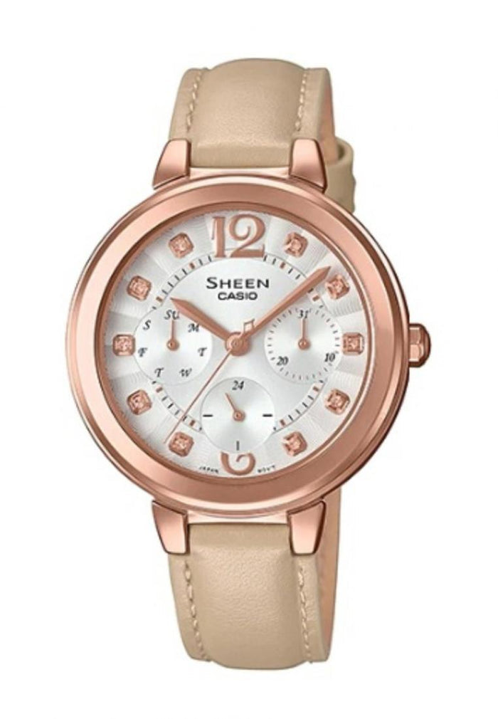 Casio Sheen SHE-3048PGL-7B Analog Leather Strap Watch For Women-Watch Portal Philippines