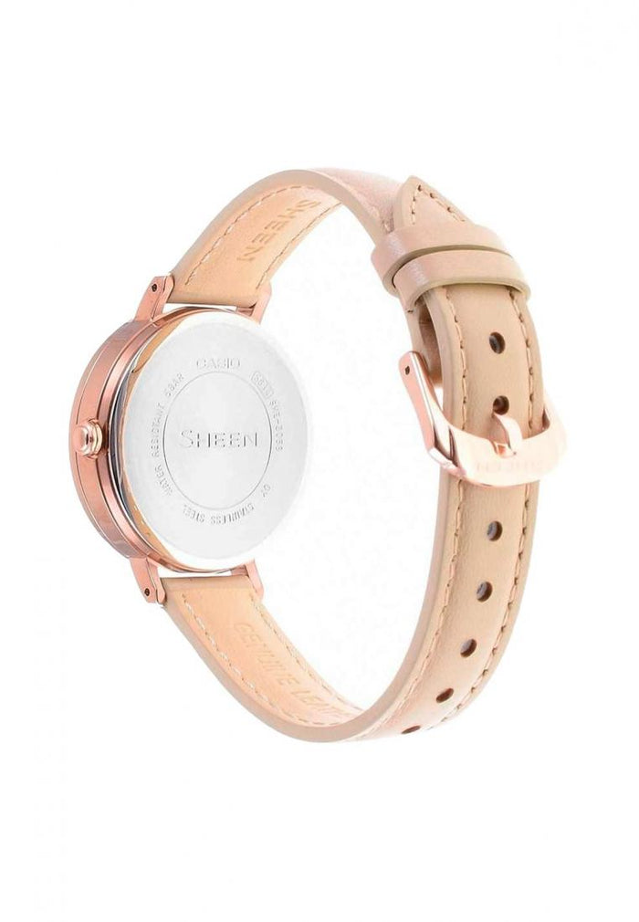 Casio Sheen SHE-3048PGL-7B Analog Leather Strap Watch For Women-Watch Portal Philippines