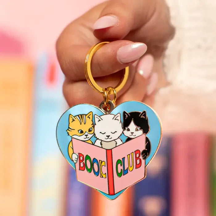 Cat Book Club Enamel Keychain