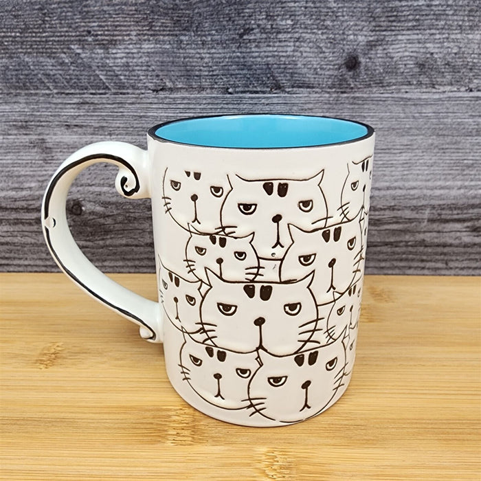 Cat Face Ceramic Coffee Mug 16oz (455ml) Beverage Cup Embossed by Blue Sky