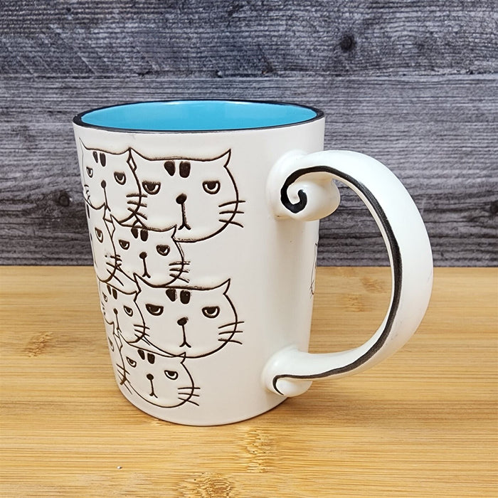 Cat Face Ceramic Coffee Mug 16oz (455ml) Beverage Cup Embossed by Blue Sky