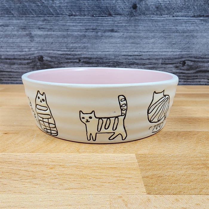 Cat Water or Food Bowl Embossed Treat Dish in Pink and White By Blue Sky