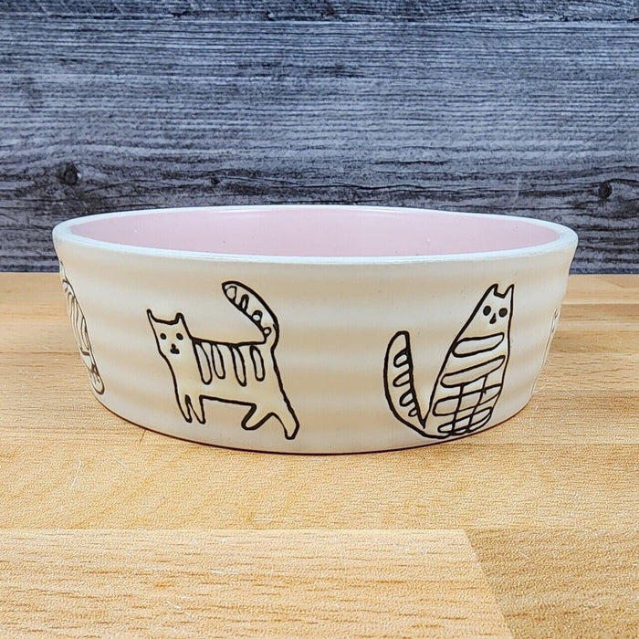 Cat Water or Food Bowl Embossed Treat Dish in Pink and White By Blue Sky