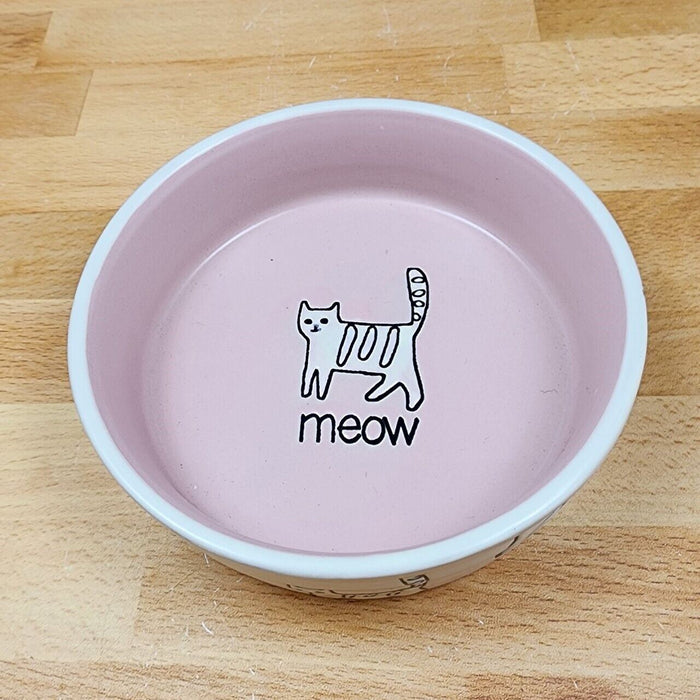 Cat Water or Food Bowl Embossed Treat Dish in Pink and White By Blue Sky