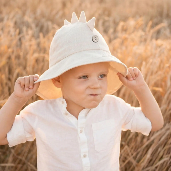 Chapeau de soleil évolutif en chanvre & coton bio Manymonths - DINO Beach dust