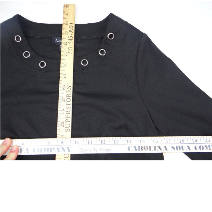 Charlie Paige Black Crew Neck Eyelet Detail 3/4 Sleeve Dress S P3