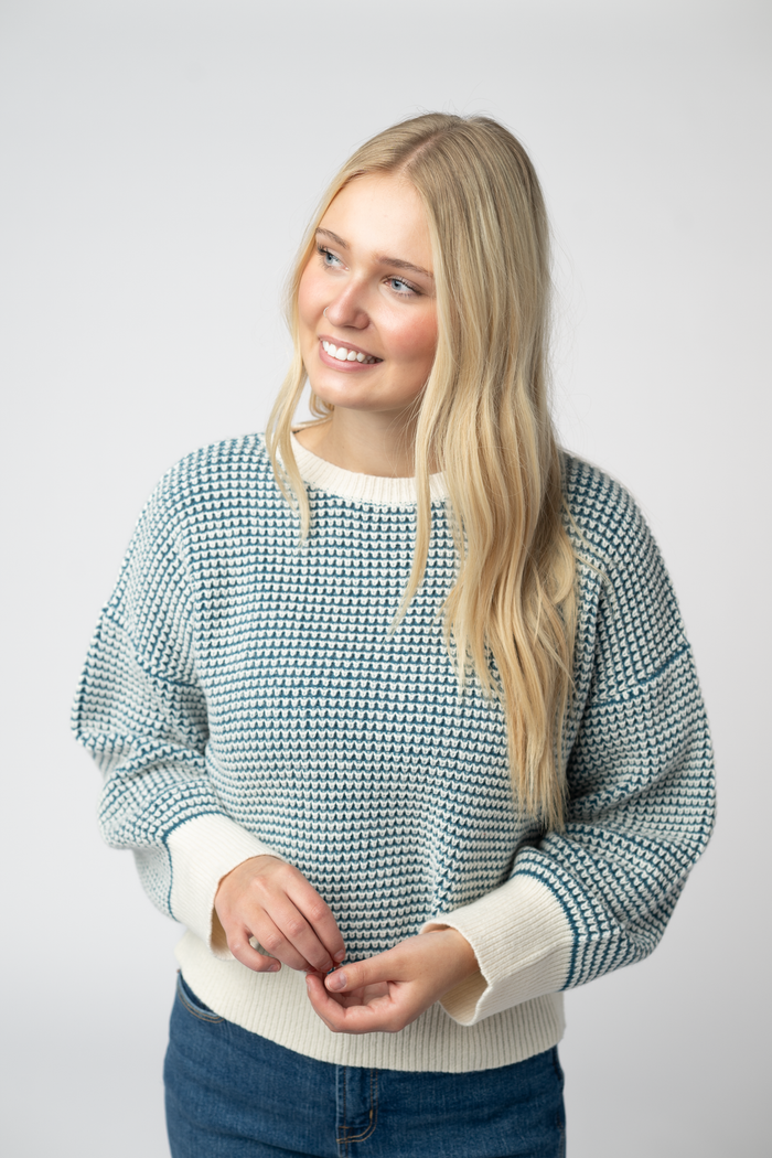 Charlotte Sweater - Teal and Ivory