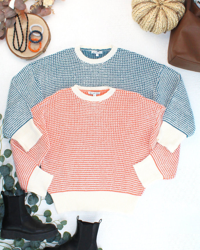 Charlotte Sweater - Teal and Ivory