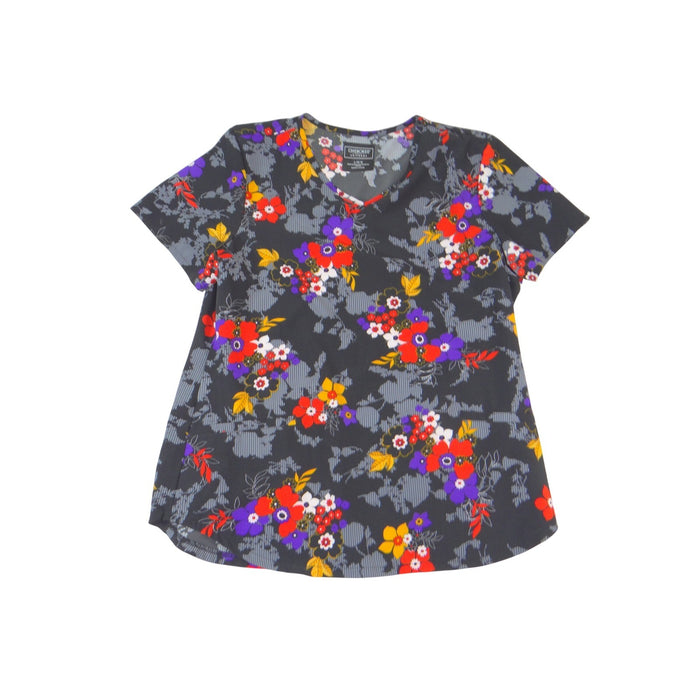 Cherokee Medical Uniforms Floral Map Print V Neck Scrub Top Womens Large0