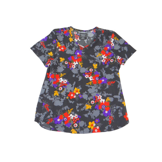 Cherokee Medical Uniforms Floral Map Print V Neck Scrub Top Womens Large0