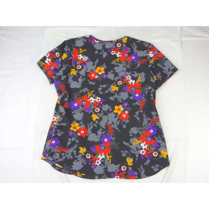 Cherokee Medical Uniforms Floral Map Print V Neck Scrub Top Womens Large1