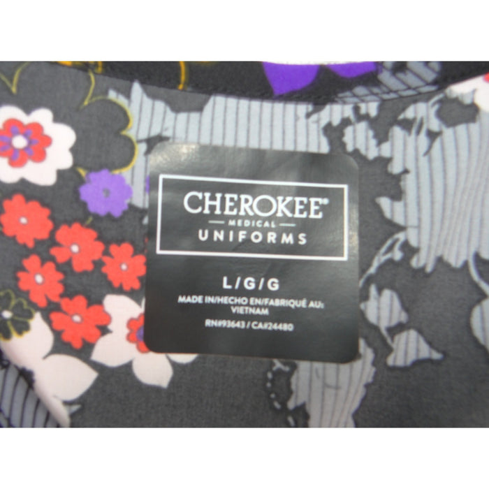 Cherokee Medical Uniforms Floral Map Print V Neck Scrub Top Womens Large2