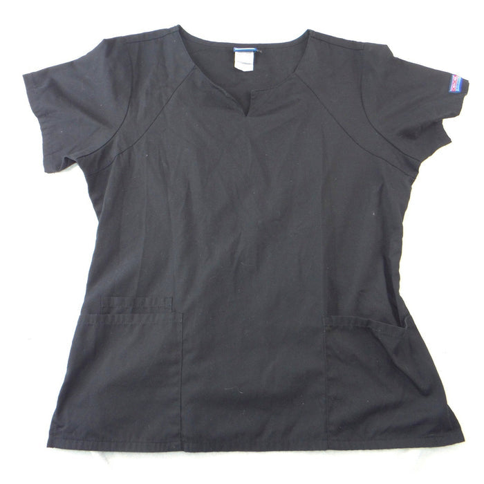 Cherokee Workwear Black Scrub Top Womens Large Notched V Neck Cinched Back 22230