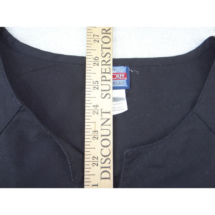 Cherokee Workwear Black Scrub Top Womens Large Notched V Neck Cinched Back 22231