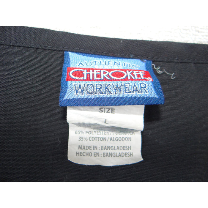 Cherokee Workwear Black Scrub Top Womens Large Notched V Neck Cinched Back 22234