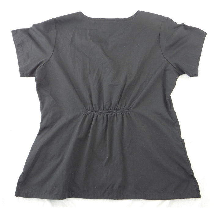 Cherokee Workwear Black Scrub Top Womens Large Notched V Neck Cinched Back 22235