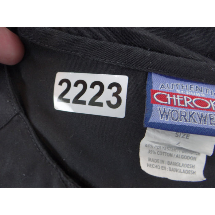 Cherokee Workwear Black Scrub Top Womens Large Notched V Neck Cinched Back 22236