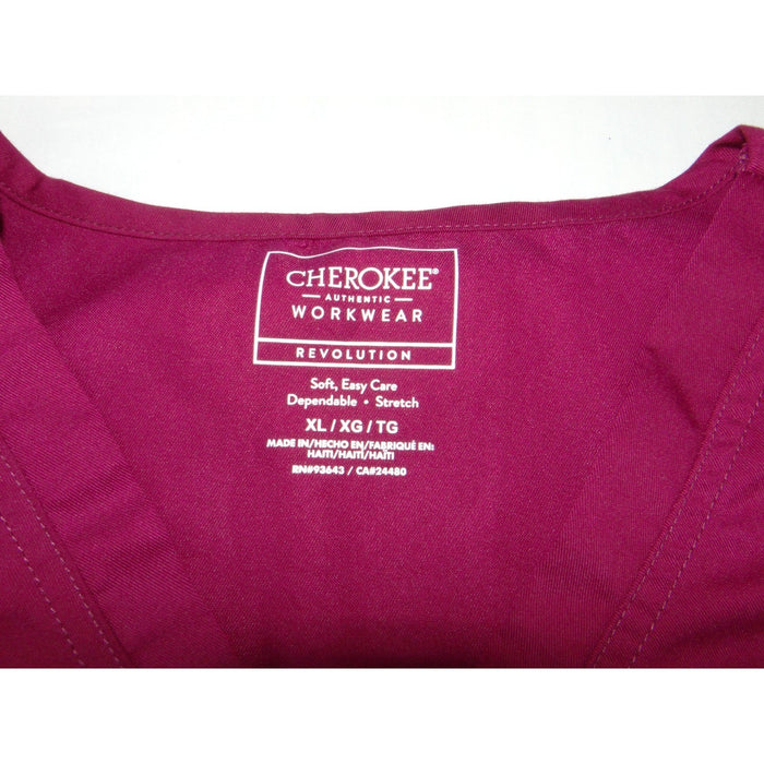 Cherokee Workwear Revolution Scrub Top XL Wine Burgundy V Neck Stretch 34012