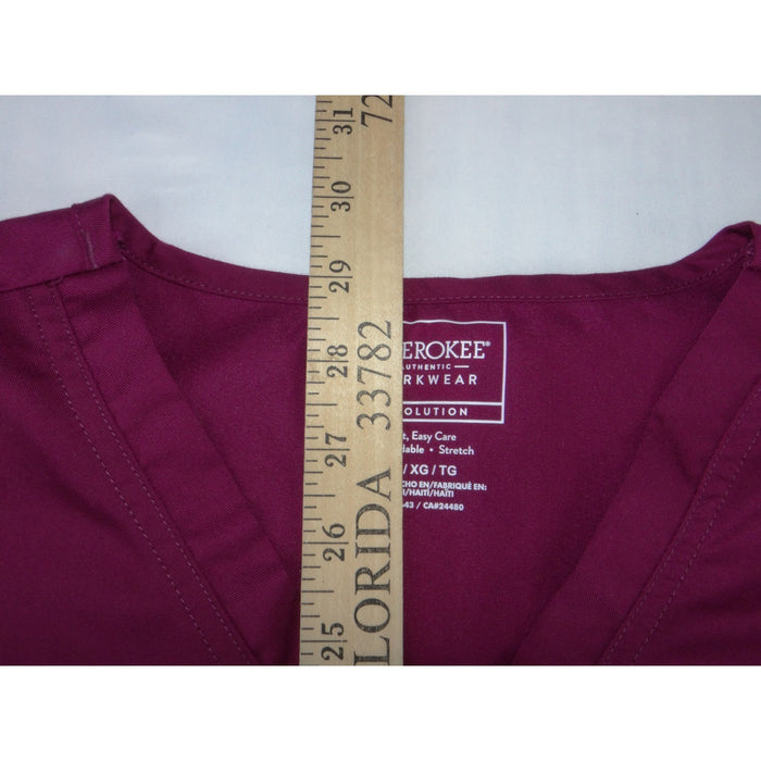Cherokee Workwear Revolution Scrub Top XL Wine Burgundy V Neck Stretch 34013