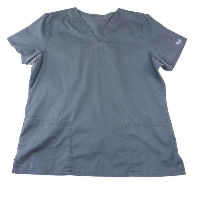 Cherokee Workwear Womens V Neck Scrub Top Dark Gray Pockets Size XL0