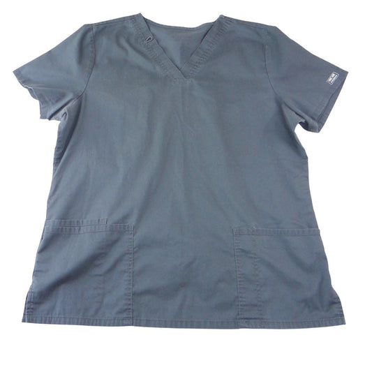 Cherokee Workwear Womens V Neck Scrub Top Dark Gray Pockets Size XL0