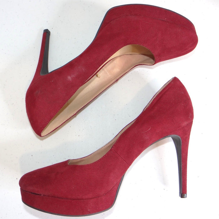 Chinese Laundry Burgundy Red Faux Suede Platform Pumps Stiletto Heels Womens 8.51