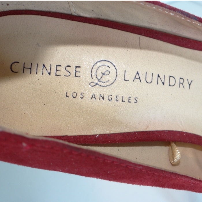 Chinese Laundry Burgundy Red Faux Suede Platform Pumps Stiletto Heels Womens 8.53
