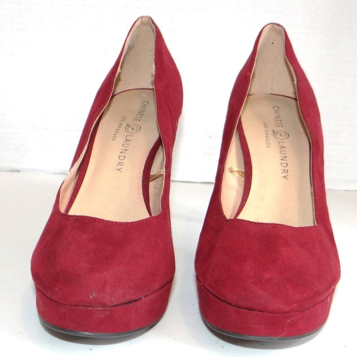 Chinese Laundry Burgundy Red Faux Suede Platform Pumps Stiletto Heels Womens 8.54