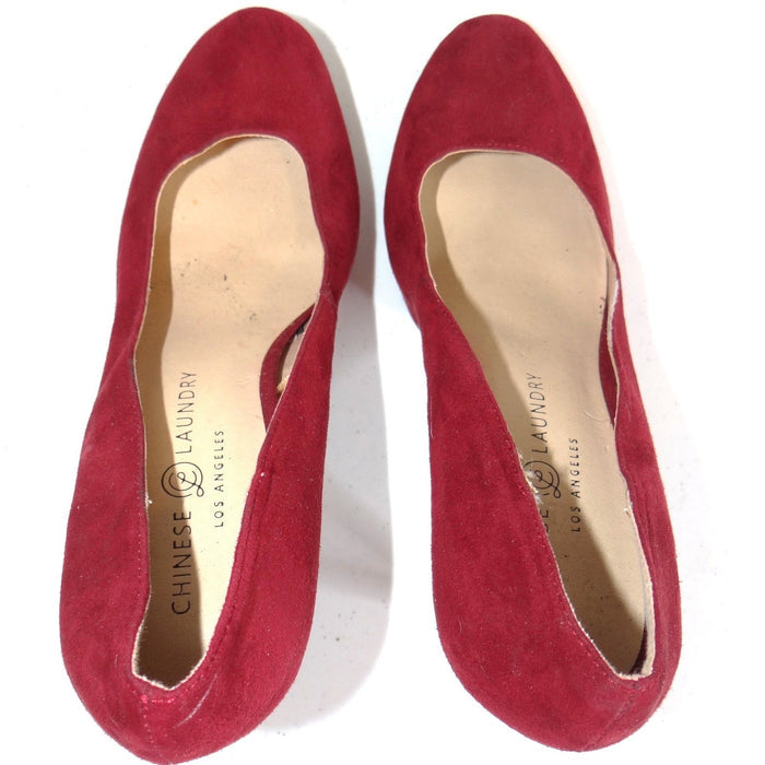 Chinese Laundry Burgundy Red Faux Suede Platform Pumps Stiletto Heels Womens 8.56