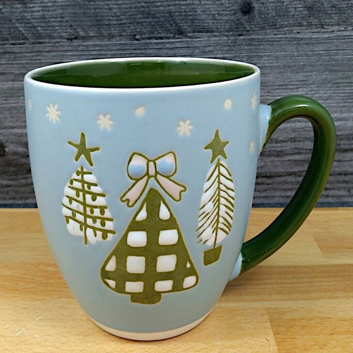 Christmas Tree Holiday Coffee Mug Green & Blue 17oz 455ml Embossed Cup Blue Sky