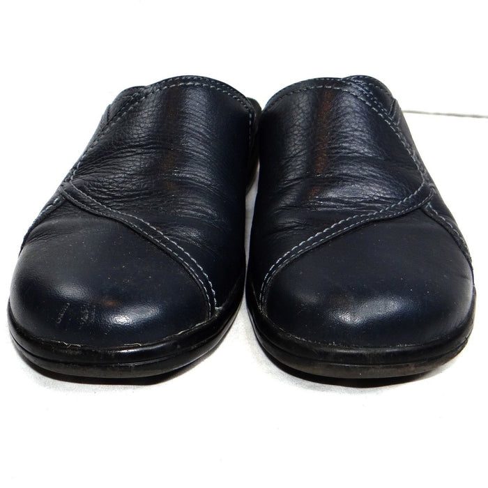 Clarks Womens Navy Leather Slip On Clogs Mules Shoes Size 7 M Style 846 162