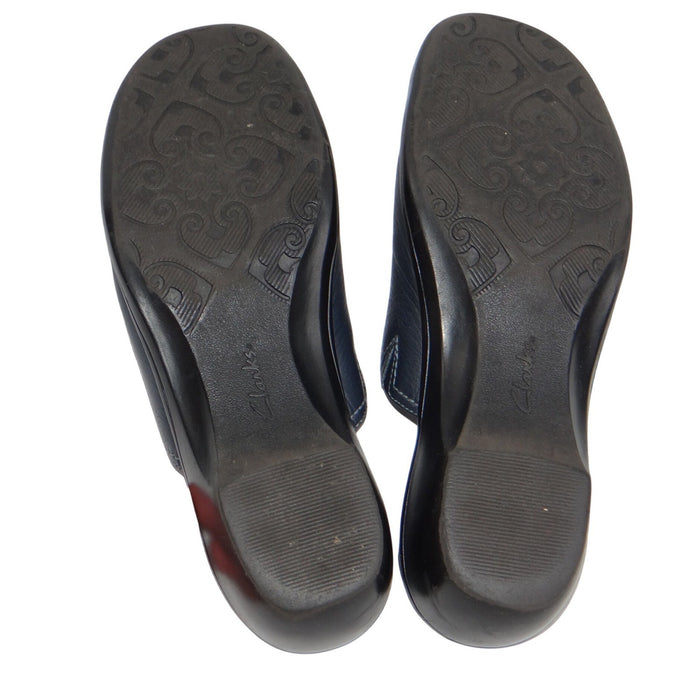 Clarks Womens Navy Leather Slip On Clogs Mules Shoes Size 7 M Style 846 165