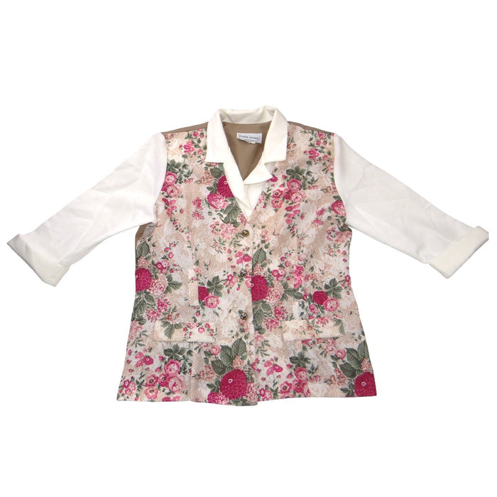 Classic Apparel Ltd Womens Floral Lace Print Blazer Jacket Tan White Pink USA0