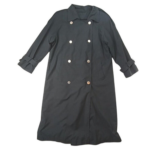 Classic Double Breasted Trench Coat Black Long Sleeve Belted Collar0