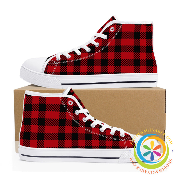 Classic Red Plaid Ladies High Top Canvas Shoes