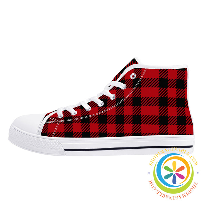 Classic Red Plaid Ladies High Top Canvas Shoes