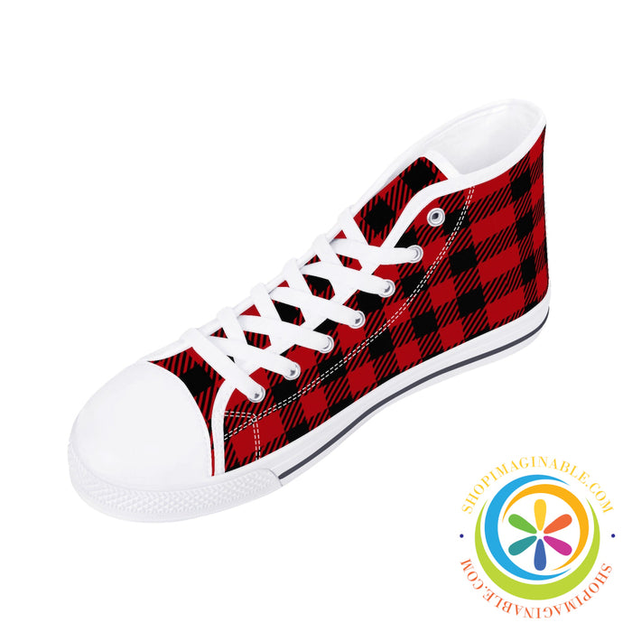 Classic Red Plaid Ladies High Top Canvas Shoes