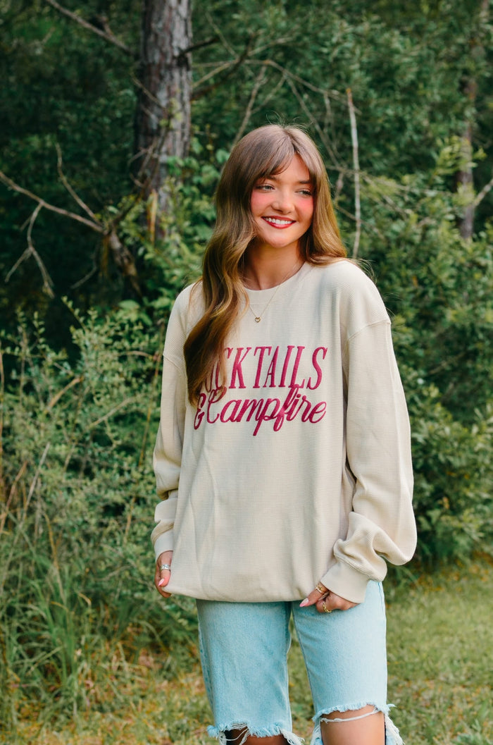 Cocktails & Campfires Waffle knit sweater